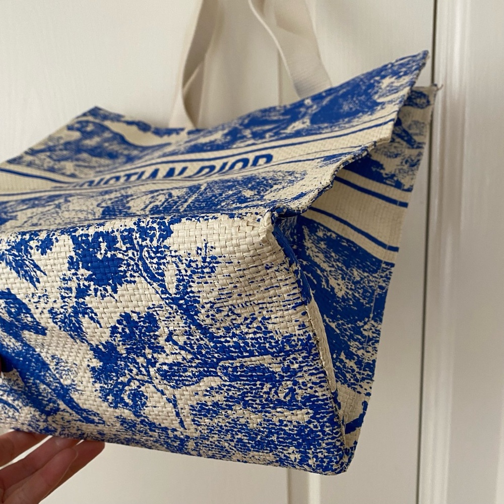 Brand New Christian Dior Blue Dioriviera Print Paper Straw Tote Bag XL size - Picture 5 of 14